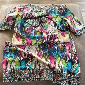 love, Fire Multicolor Feather Print Dress